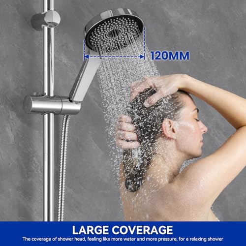 DERW Adjustable Shower Slide Bar 70cm with 5 Function Shower Head (Taps Not Included), 360° Rotatable, Corrosion-Resistant, Built-in Filter for Optimal Shower Experience - Image 2
