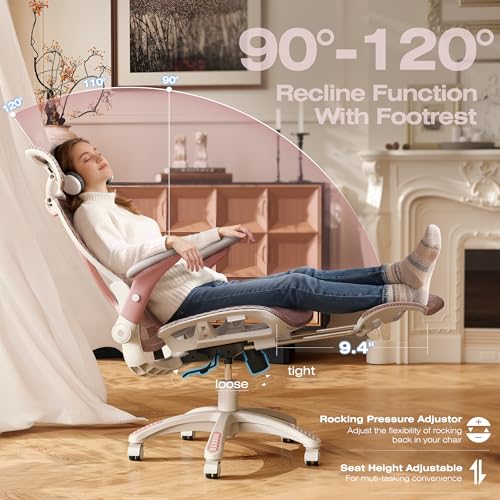 Image of ELABEST X100 Ergonomic Mesh Office Chair with Footrest, Big and Tall Hone Desk Chair with 5D Flip-Up Arms, Adjustable 3D Lumbar Support,Gaming & Executive Computer Chairs