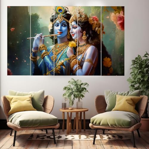 Image of Spacter art Radha Krishna Wall Painting for Living Room Big Size - Radha Krishna Painting Wall Decor for Bedroom, Office, Hotels - Peaceful Digital Painting Wooden Framed for Gifting (30x60 inch)