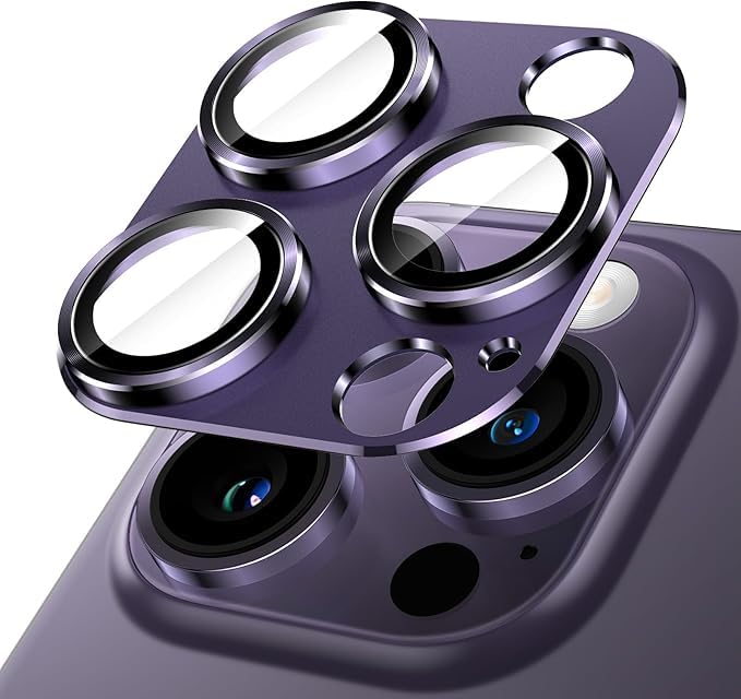 Image of Camera Lens Protector for iPhone 14 Pro 6.1-Inch & iPhone 14 Pro Max 6.7-Inch, Full Coverage 9H Tempered Glass Ring Cover, Matte Metal Plate, Case Friendly (Purple)