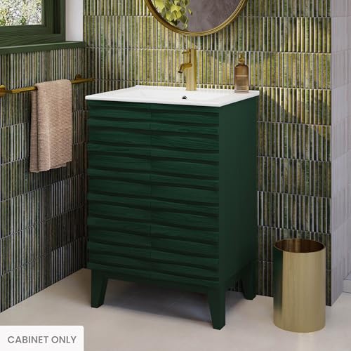 Image of Swiss Madison Cascade 24 inch Freestanding Bathroom Vanity Cabinet Without Top in Green Oak