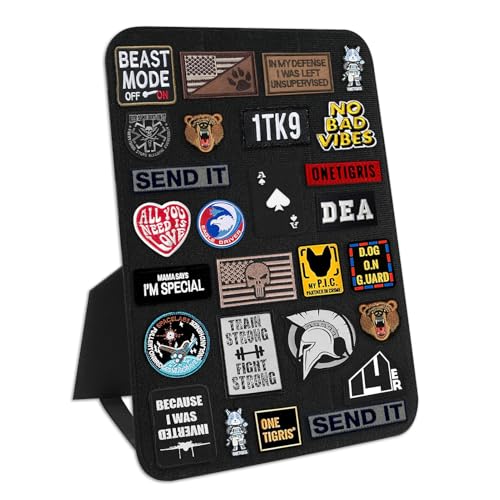 Esmorah Military Patch Display Board Black Stand Holder Patch Display Organizer for Flag 14 X 11 Inches Patch Tactical Panel Collection with Loop Surface for Hook