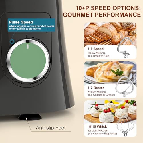 Vezzio Small Stand Mixer,1500W 10-Speed Food Mixers For Baking, 5.5L Dough Mixer,Easy to use and Lightweight,Food Mixer For Baking,Cake And Most Home Cooks(GreenGray) - Image 5