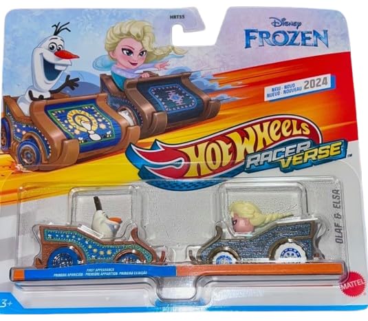 Hot Wheels Racer Verse Lot de 2 voitures moulées sous pression, Olaf et Elsa