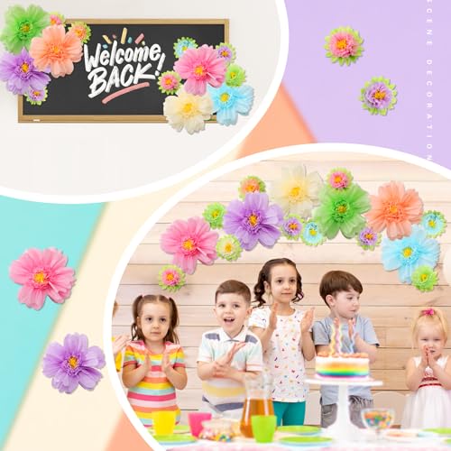 Image of TaoBary Large Colorful Tissue Paper Flowers Giant Fiesta Paper Pom Poms Classroom Wall Decor Mexican Birthday Party Decorations Wedding Backdrop(20 inch and 10 inch,Pastel Color,36 Pcs)