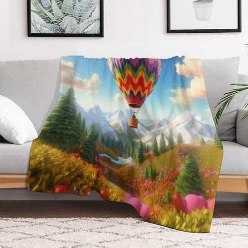 Couverture chaude en flannel motif montgolfière plaid toutes saisons lit 140x180cm