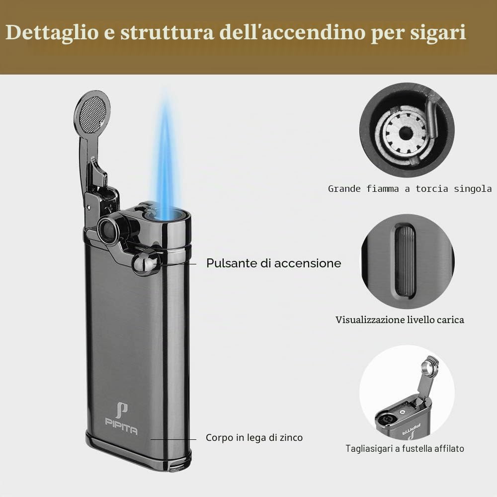 Confezione da 2 accendini a fiamma a getto singolo, antivento e ricaricabili, brand per barbecue, campeggio, attività all'aperto e candele, regali per lui e uomini