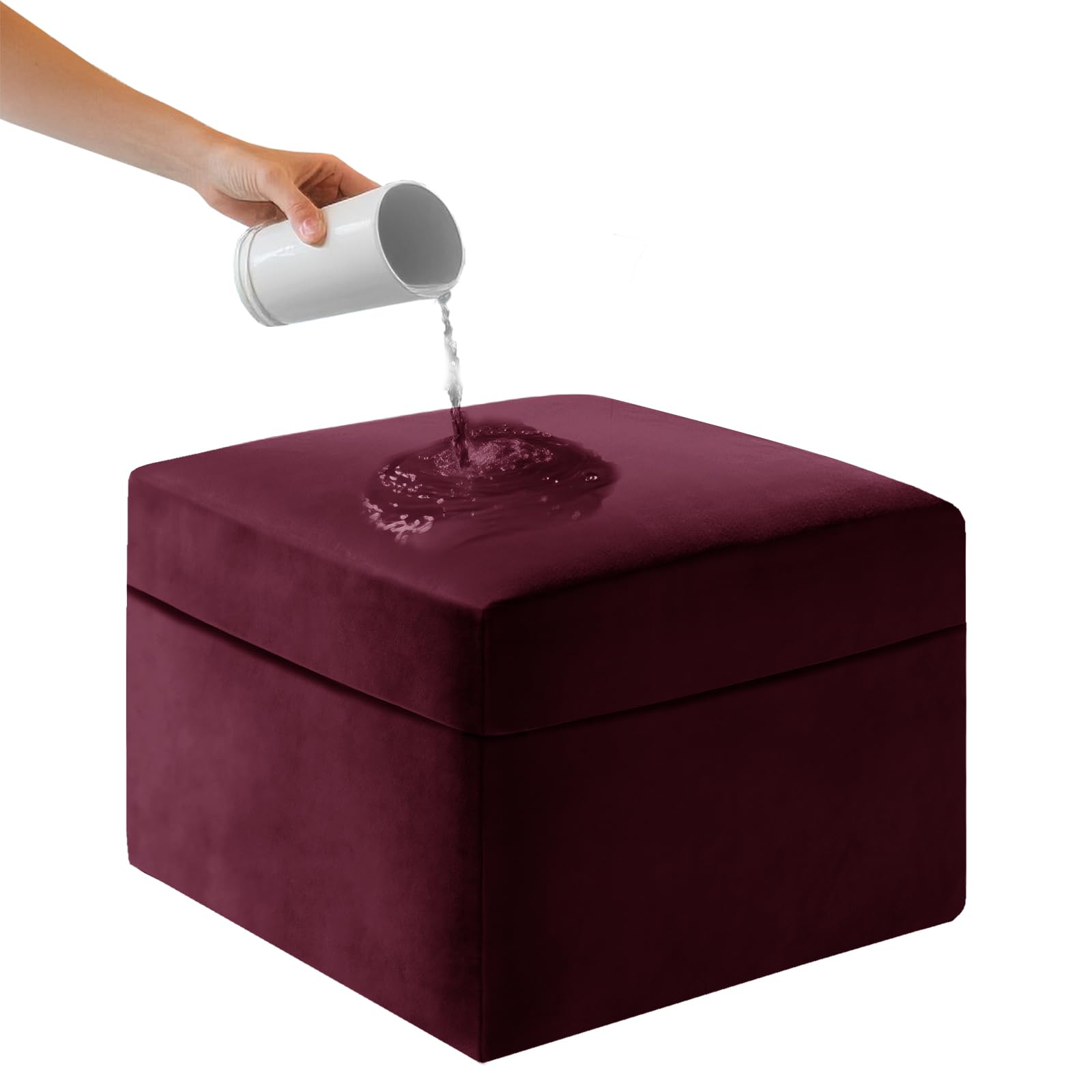 UNBBRRL Ektorp Ottoman Cover Square Waterproof Foot Stool Covers Rectangle Stretch Velvet Fabric with Nonslip Elastic Bottom (Wine,W:60-90cmD:60-90cm+seat)