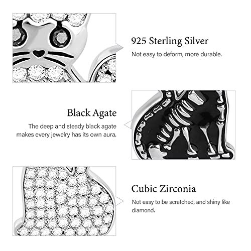 Gnoce Double Sided Cat Bracelet Charms Pendant Sterling Silver Schrodinger's Cat Skeleton Bones Bead Charms With Cubic Zirconia Fit Bracelet/Necklace Jewelry Gift For Women Mens #TOP6