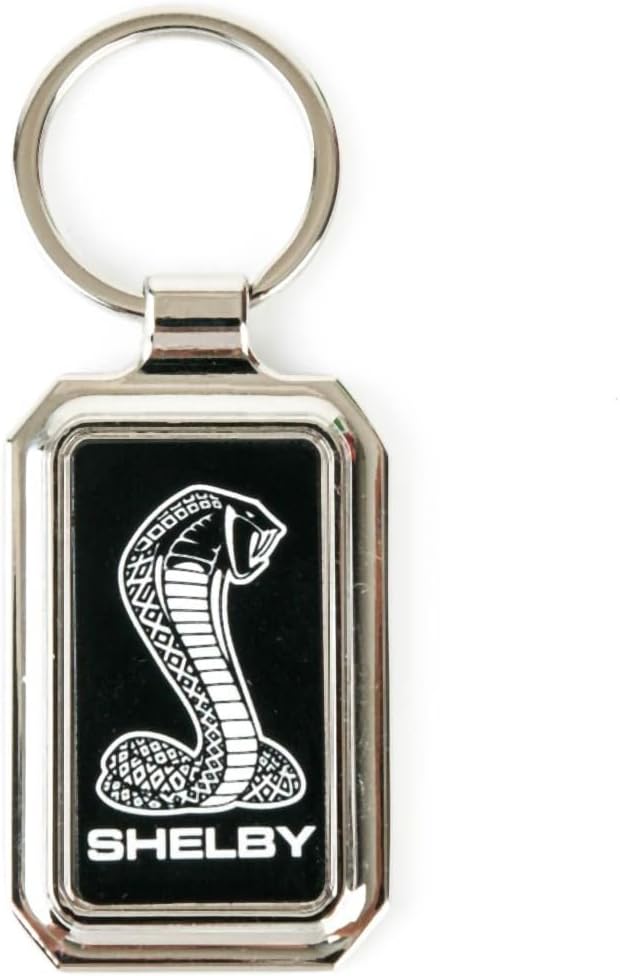 Shelby Cobra Logo Rectangal Metal Keychain - Polished Silver Metal Key Tag with Deluxe Raised Dimensional Graphic - Officially Licensed Shelby® Product