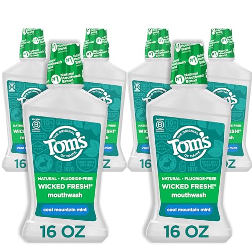 Tom's of Maine Wicked Fresh! Mouthwash, Natural Mouthwash, Cool Mountain Mint, 16 Ounce, 6-Pack