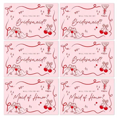 6 Pcs Bridesmaid Proposal Card 4 Will You Be My Bridesmaid Card 2 Will You Be My Maid of Honor Wedding Bridesmaids Gifts Invitation Cards with Envelope for Bridal Shower