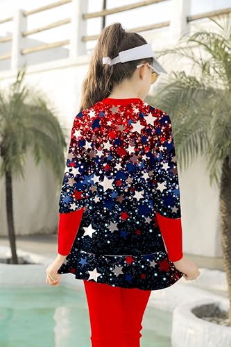 Image of Girls Long Sleeve Rashguard Half Zip Swimsuits UPF 50+ Two Piece Swim Sets with Hairband 5-12Y | Two Piece Swim Sets with Hairband