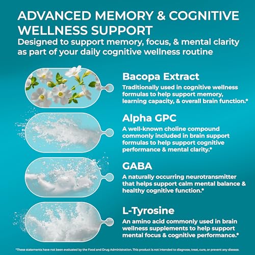 PUREHEALTH RESEARCH Ageless Brain Supplements for Memory and Focus - Nootropic Brain Health Supplement for Adults - with Bacopa Monieri, Alpha GPC, L-Tyrosine, Vitamin B6, Niacin & More, 60 Capsules - Image 5