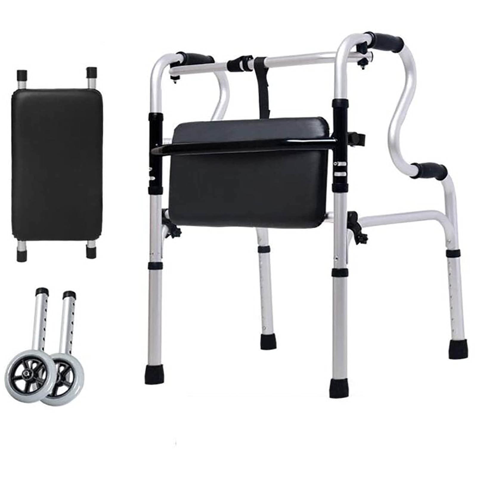 summerr Walking Frame, Standing rehabilitation Folding Walker with Seat Cane Chair Handrail Frame Adjustable Height Alloy Upright Walker Crutch (Size : B)