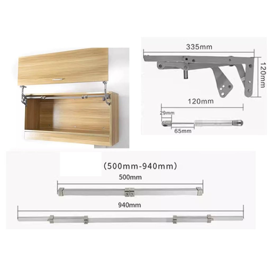 Puntone di sollevamento oscillante verticale for porta 'armadio da 60-90 cm, cerniera idraulica 2x250N