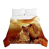 Chickw1 Tagesdecken Bettüberwurf, 3D Löwe Drucken Herbst Winter Tagesdecke mit Prägemuster Wohndecke aus Mikrofaser Bettdecke für Einzelbett Doppelbett oder Kinder (Paar,220x240cm)