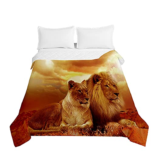 Chickw1 Tagesdecken Bettüberwurf, 3D Löwe Drucken Herbst Winter Tagesdecke mit Prägemuster Wohndecke aus Mikrofaser Bettdecke für Einzelbett Doppelbett oder Kinder (Paar,220x240cm)