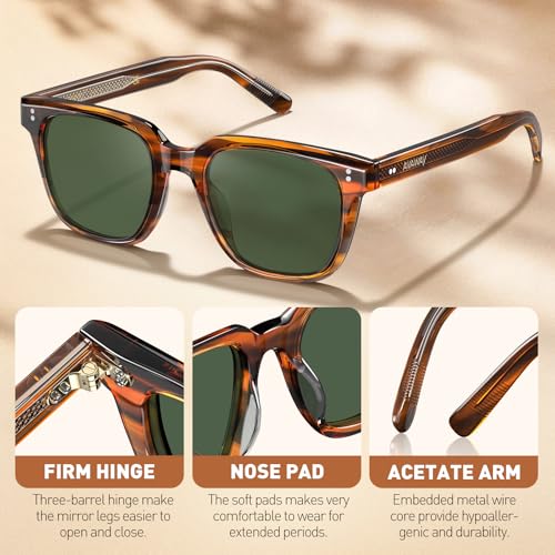 Image of AVAWAY Polarized Sunglasses for Men UV Protection, Square Acetate Frame Outdoor Driving Sun Glasses
