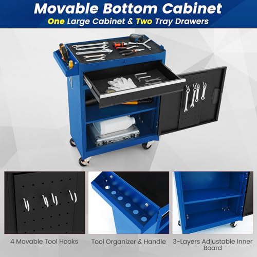 Image of Goplus Rolling Tool Chest, 5-Drawer Tool Box Organizer w /Lockable Wheels & Sliding Drawers & Detachable Top & Adjustable Shelf, Tool Storage Cabinet for Garage Workshop (Blue)