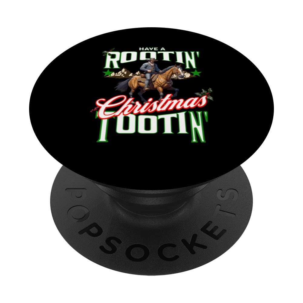 Western Have a Rootin Tootin Christmas Horse PopSockets Swappable PopGrip, Black
