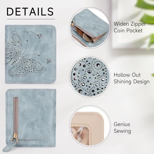 Small RFID Wallet Women Ultra Thin Slim Womens Wallet Mini Compact Bifold Pocket Ladies Wallets for Women BLUE4