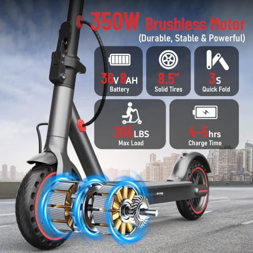 Image of 350W /500W Adult Electric Scooter, 8.5 inch /10 inch Solid Tires, 36V 7.8AH-15AH Battery, UP to 19-25MPH, 20-31 Miles Range, Foldable Lightweight E-Scooter, Dual Brakes, App Control, Max Load 265 LBS
