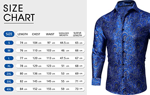 Barry.Wang Men Dress Shirts Paisley Silk Long Sleeve Button Big and Tall Down Shirt Fashion Leisure Wedding Party Prom