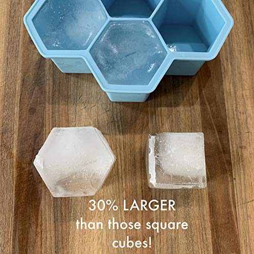 Image of Outset 76634 Large Hexagon Silicone Ice Cube Tray, 7-Cell, Blue
