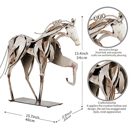 Sunblogs Art Handmade Metal Horse Statue Decor - 100% Handcrafted & Hand-Painted Sculpture, Unique Rustic Figurine For Home, Office, Desk Decoration (White) #TOP5