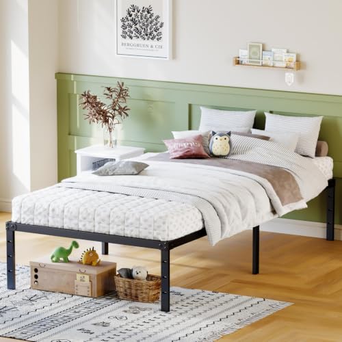 Beddix Twin Metal Bed Frame, 15-Inch Steel Platform, Black