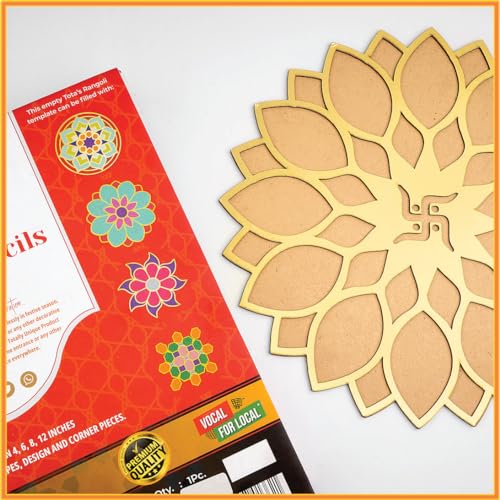 Image of TOTA Rangoli Stencil Corner - Set of 5 Rangoli Colour Bottles + 1 MDF Stencils | 12 X 12 inch | Reusable 3D Rangoli for Diwali Home Decoration Navratri Pongal Onam Puja