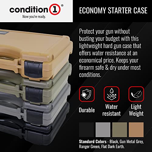 Condition 1 Plastic Hard Case For Handgun, Revolver, Firearm, Pistol Lockable Heavy-Duty Protective Portable Travel Storage Case With Foam, 14" X 10" X 4" Flat Dark Earth #TOP3