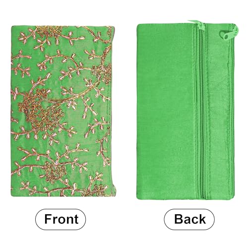 Image of Kuber Industries 2 Pcs Polyester Hand Purse for Woman with Zip | Lightweight & Compact Ladies Purse /Wallet for Travelling, Party, Wedding & Events | Embroidery Design - Green