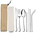 TEAMFAR Campingbesteck, 9-teilig Outdoor Reisebesteck Wanderbesteck aus Edelstahl, Picknick Besteck Set mit Messer Gabel Löffel, Essstäbchen, Metallstrohhalme, Reinigungsbürste, Tragbar Etui & Tasche