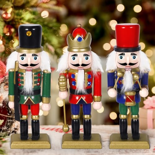 TEBOKHAD 3PCS Nussknacker Weihnachtsfiguren Aus Holz, 15cm Soldat...
