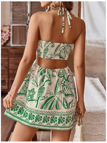 Image of Floerns Women's Floral Halter Neck Vacation Dress Sleeveless Cut Out Boho Cami Dress