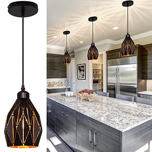 Baunoisk Pendant Lighting Rustic Vintage Farmhouse Ceiling Lamp Hanging Light Fixtures Metal Creative Geometric Diamond Industrial Black Pendant Lights For Kitchen Island Dining Room Hallway #TOP12