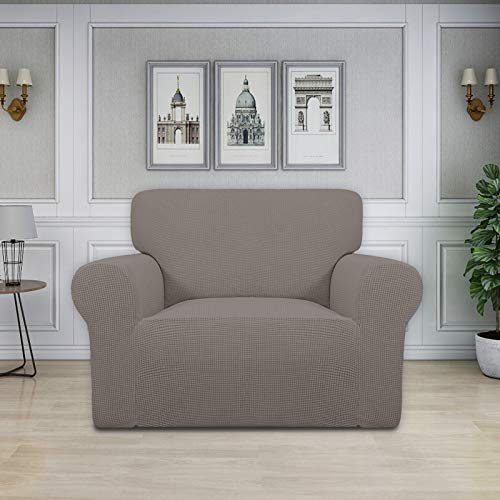 Image of Easy-Going Stretch Oversized Chair Sofa Slipcover 1-Piece Couch Sofa Cover Furniture Protector Soft with Elastic Bottom for Kids Spandex Jacquard Fabric Small Checks Taupe