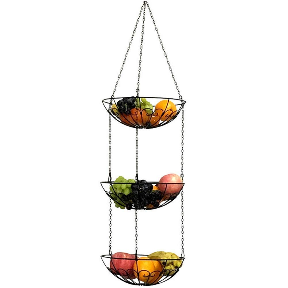 Cesta de frutas de arte del hierro YUQI, organizador colgante premium de estilo moderno