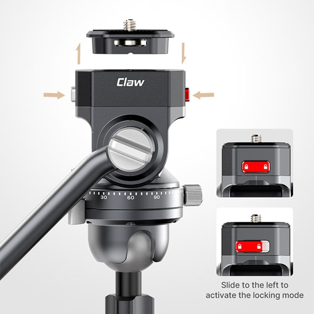 ULANZI TT09 VideoGo Travel Tripod statyw podróżny z głowicą fluidalną 360° Pan&-50°/+60° Tilt Pan, statyw do aparatu z Acra QR i uchwytem wkrętaka, maks. obciążenie 100 kg, maks. wysokość 55,91"