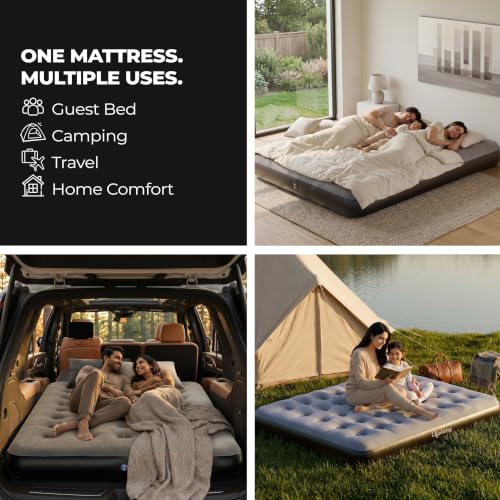Image of Lifelong Dual Air Mattress with Inflatable Pump|22cm Raised Thick Inflatable Bed for Home|200kg Comfort Support| Inflatable Air Bed with 2Repair Patch| Bed for Guest, Home,Camping & Travel (LLAMB02)