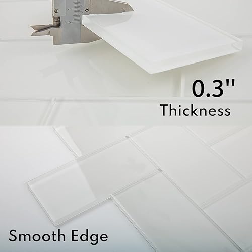 Miniatura 5 de Lovdeco Azulejo de metro de vidrio blanco, vidrio blanco para baño, cocina, ducha, pared contra salpicaduras, 4 x 12 pulgadas, 4 pies cuadrados