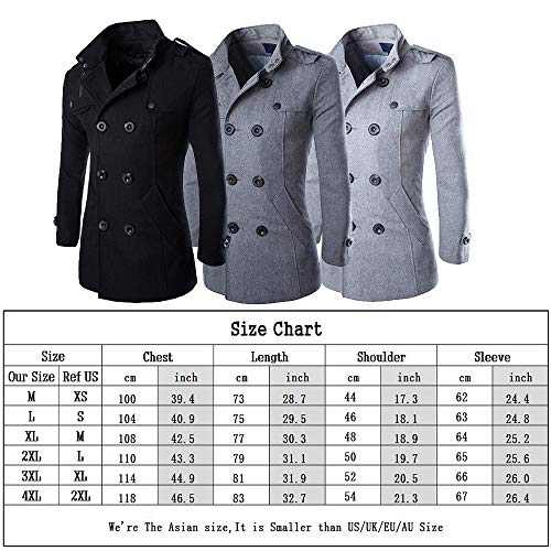 JMSUN Casaco de lã masculino fashion de inverno trench dust coat casaco longo, Preto, XXG