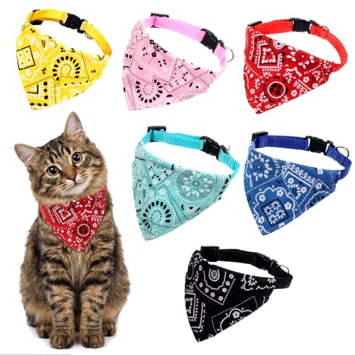 HJZHII Lot de 6 bandanas pour chien - Foulard triangulaire - Pour petit chien - Avec collier - Collier pour chat - Amovible - Pour chiots, petits chiens et...