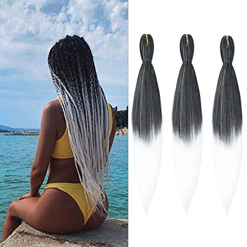 Braiding Hair Pre Stretched Kanekalon Synthetic Braids Hair Professional Perm Yaki Straight Itch Free Hot Water Setting 20inch 3pcs (EZ T1B/60)