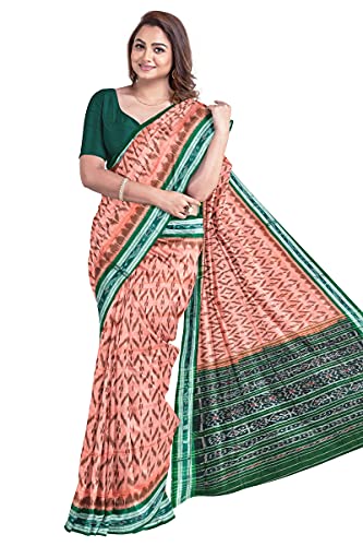 Image of Odisha Sambalpuri Handloom Ikat Women's Cotton Saree, Odisha Handloom Handmade Pure Cotton Khandua Saree, Ikkat Orissa Traditional Handloom Saree Without Blouse