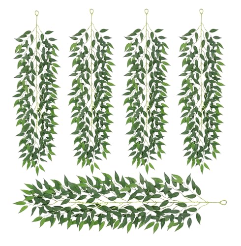Artificial Willow Vines Garland 35.43 Real Touch Silk Hanging Greenery Washable Fake Vines for Home Decor Wedding Party Outdoor Indoor Wall Decoration (5PC Willow)