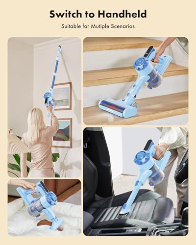 8-in-1 Cordless Vacuum Cleaner for Carpets, Tile, and Pet Hair – Lightweight with 45 Min Runtime and Powerful Suction – Blue