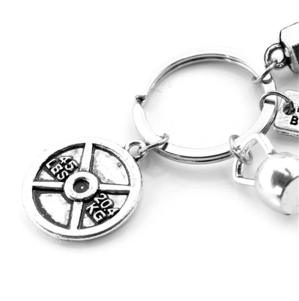 Sport Barbell Dumbbell Fitness Gewichtheben Gym Schlüsselanhänger Charm Strong Is Bealtiful Fitness Schlüsselanhänger Charm Geschenk Coach Edelstahl Fitness Schlüsselanhänger, silber, M